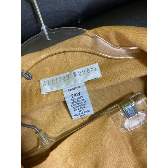 Allison Woods Plus Size 24W Mustard Yellow Linen Jacket & Skirt Set Suit Classic - Picture 7 of 11